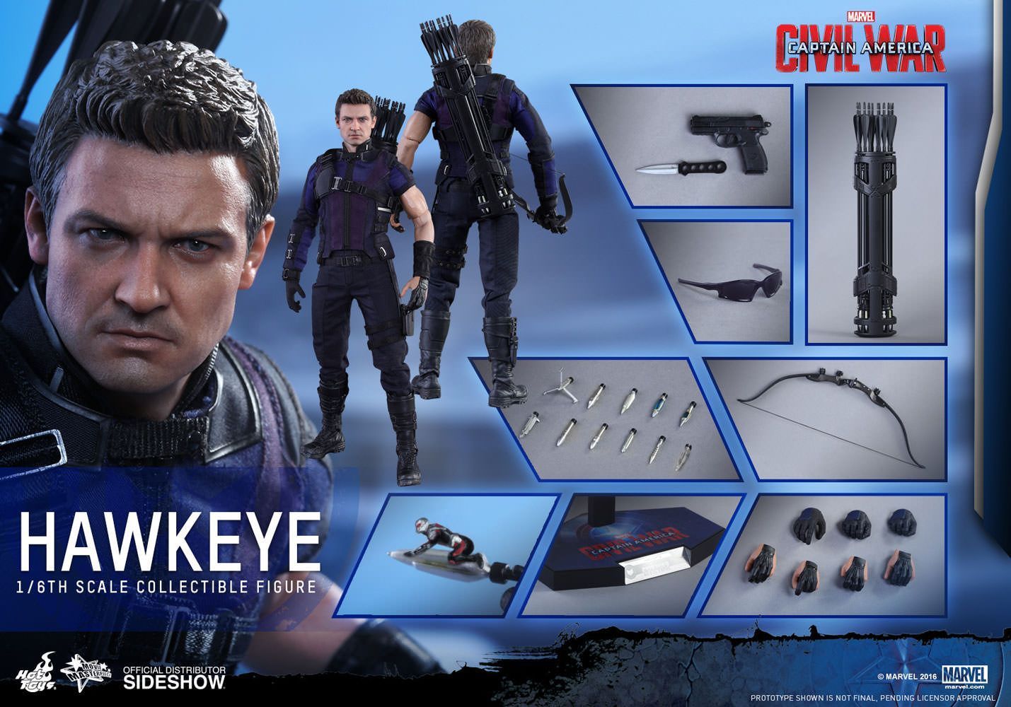 Hot Toys One Sixth Scale Civil War Hawkeye Figure