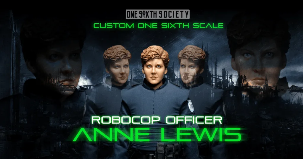 Custom sixth-scale Anne Lewis figure portraits beneath the title RoboCop Officer Anne Lewis.