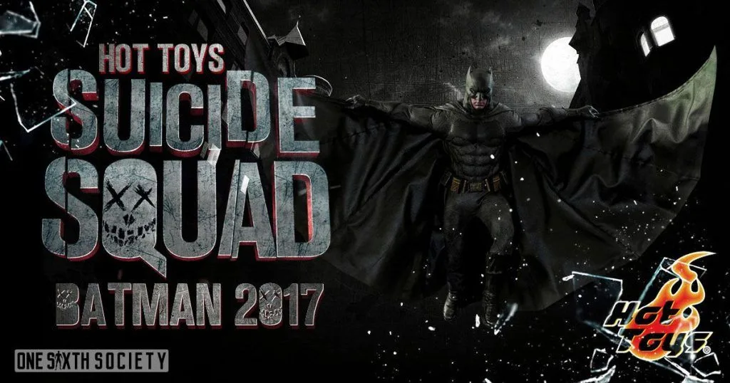 Hot Toys Suicide Squad Batman graphic with the figure's cape spread wide beside Batman 2017 lettering.