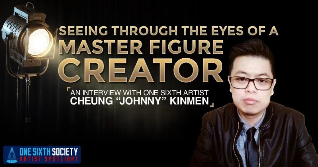 Cheung Johnny Kinmen in glasses and a dark jacket beside the interview title Seeing through the eyes of a master figure creator.