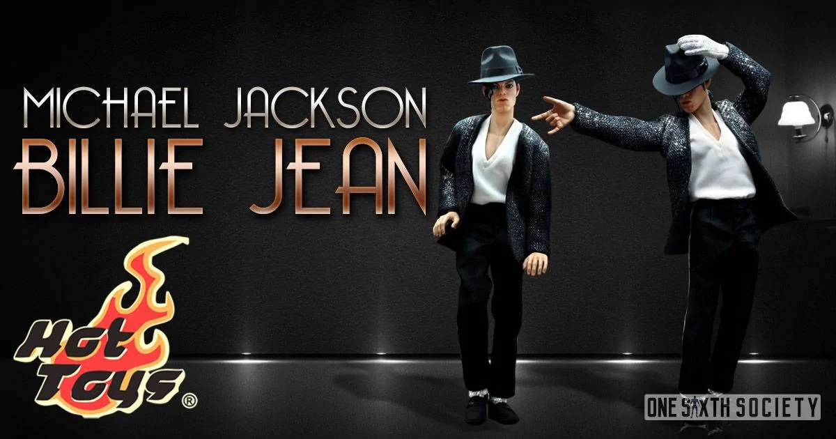 Hot Toys Michael Jackson Billie Jean figure in two performance poses, wearing a black hat and jacket over a white shirt.