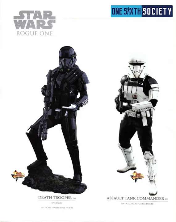 Hot Toys Imperial Death Trooper in black armor beside an Imperial Assault Tank Commander in white armor.