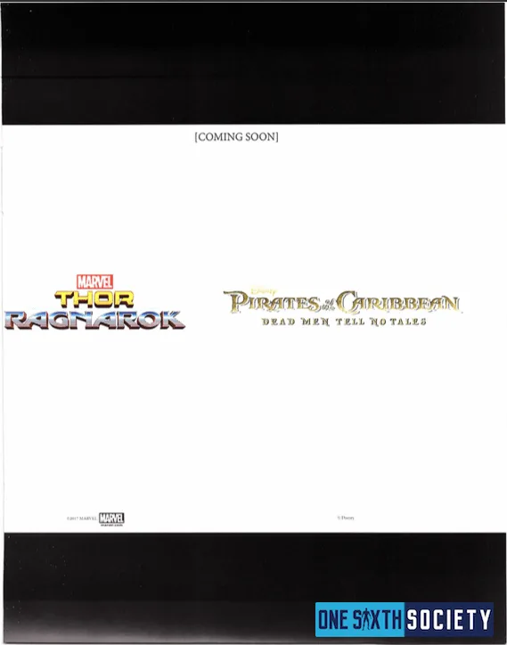 Historical Hot Toys catalog “Coming Soon” panel with Thor: Ragnarok and Pirates of the Caribbean: Dead Men Tell No Tales logos.