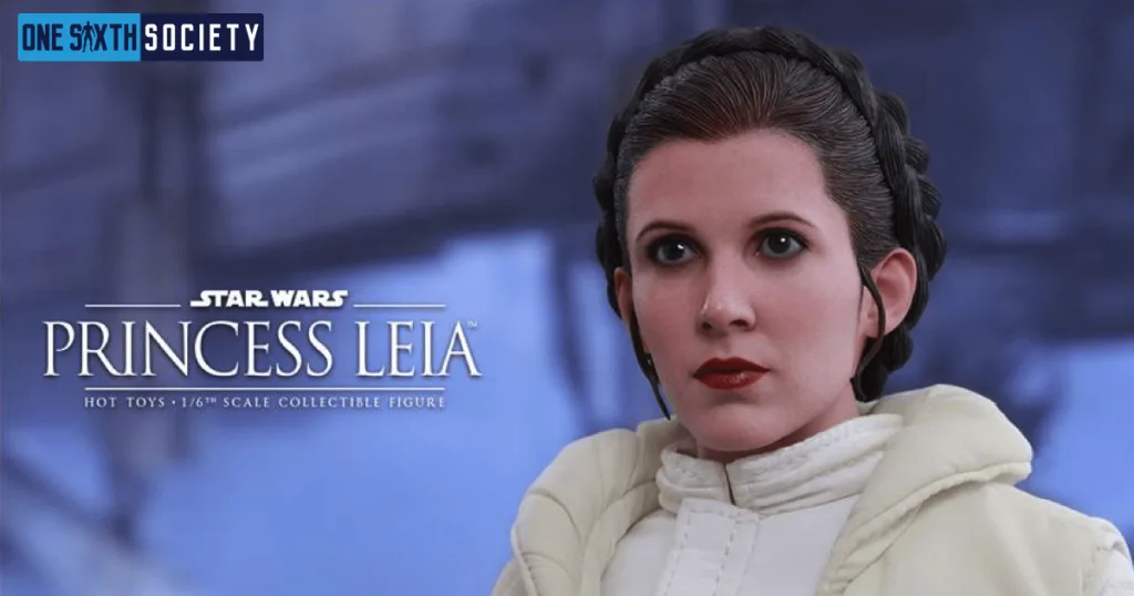 Princess Leia figure with braided hair and a white padded Hoth outfit beside Star Wars Princess Leia lettering.