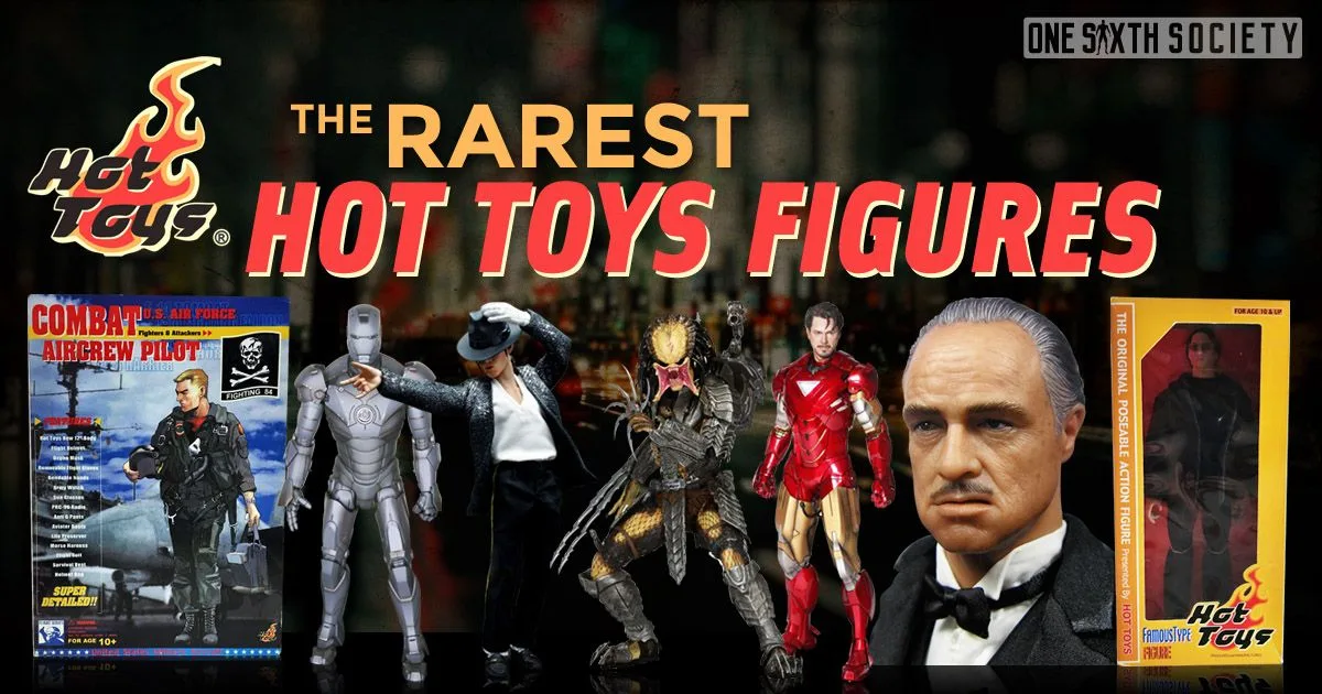 Hot Toys collector collage featuring Iron Man, Scar Predator, Michael Jackson, Vito Corleone and early boxed figures.