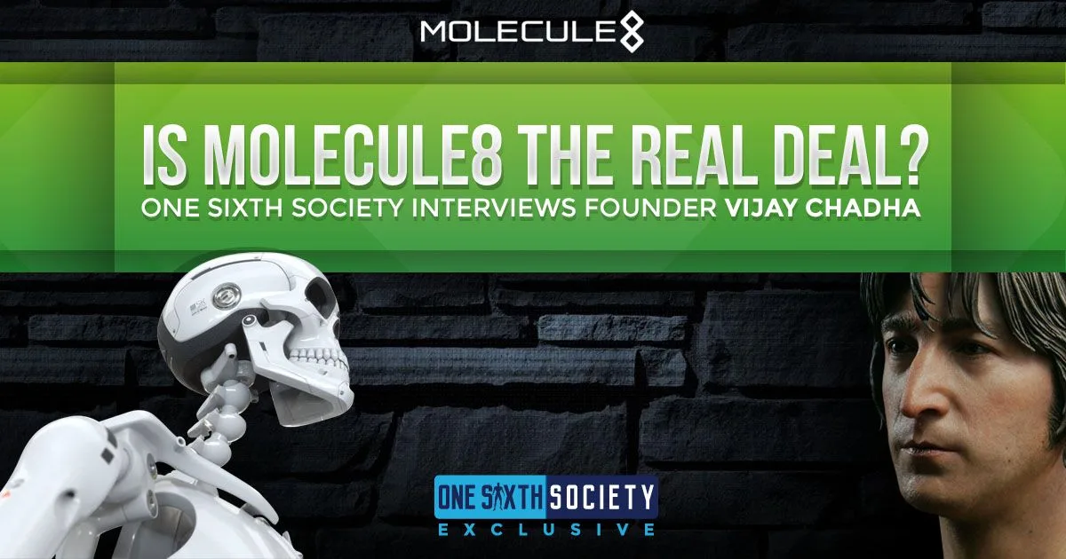 Molecule8 interview cover pairing an articulated skeleton prototype with a John Lennon portrait and the question Is Molecule8 the real deal?