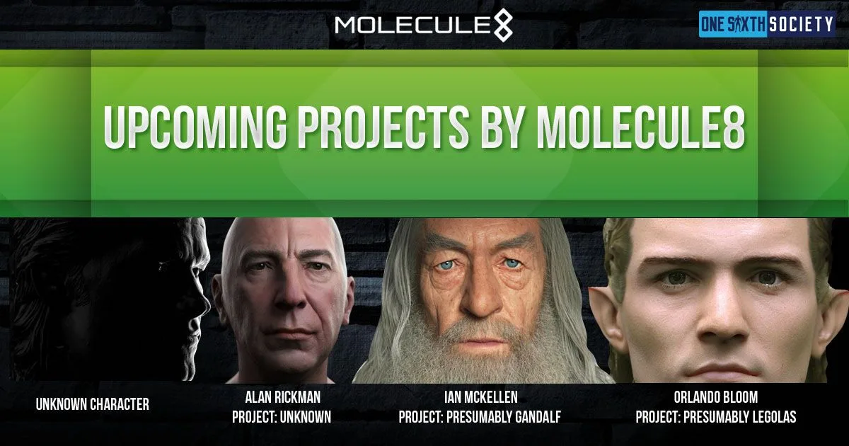 Historical Molecule8 proposed-project graphic with an unidentified silhouette and portraits labelled Alan Rickman, Ian McKellen and Orlando Bloom.