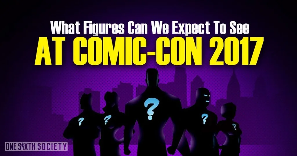 What Figures Can We Expect to See at Comic-Con 2017? banner with dark character silhouettes and blue question marks.