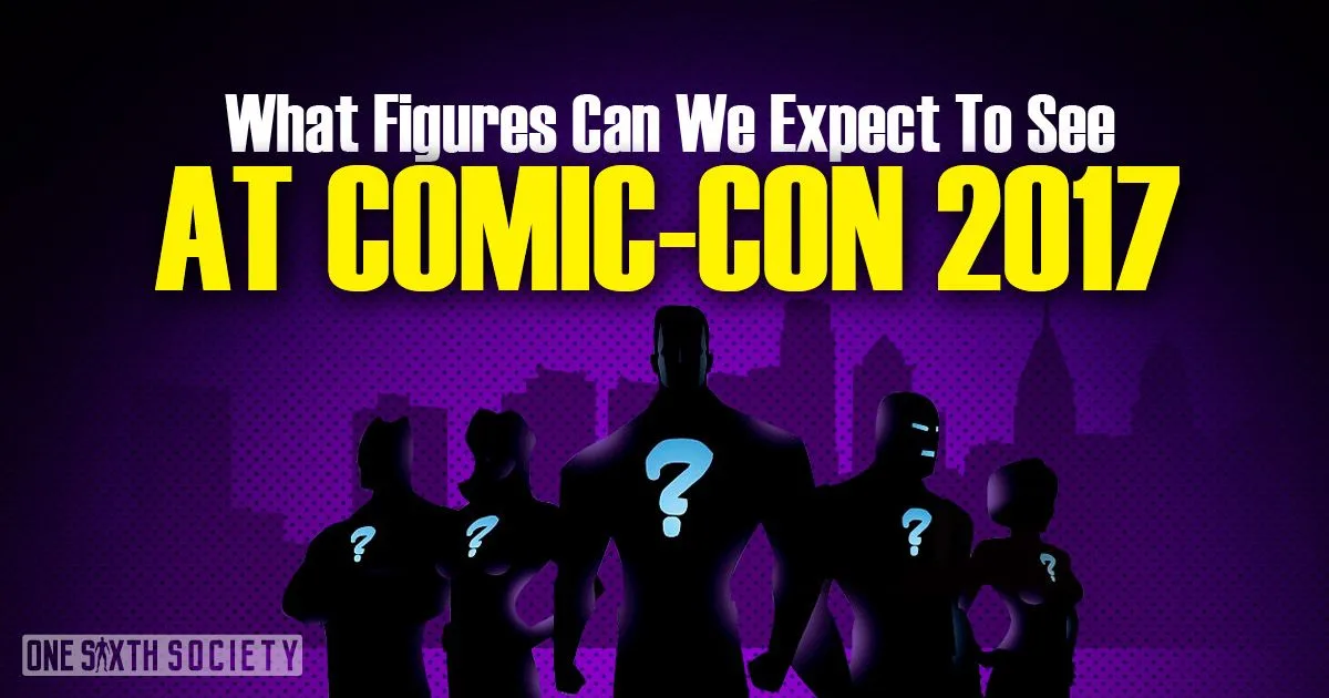 What Figures Can We Expect to See at Comic-Con 2017? banner with dark character silhouettes and blue question marks.