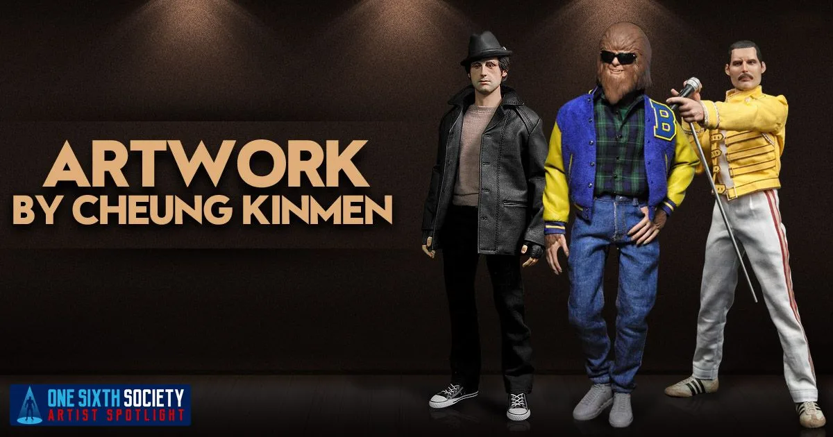 Cheung Kinmen artwork showcase featuring Rocky in a black hat, Teen Wolf in a varsity jacket and Freddie Mercury in a yellow stage jacket.