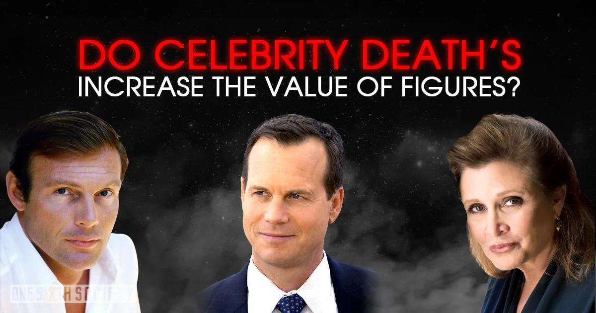 Portrait collage of the article's three subjects beneath a question about how celebrity deaths affect figure values.