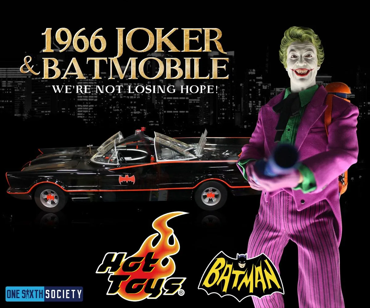 1966 Joker and Batmobile wishlist artwork with a purple-suited Joker, black-and-red Batmobile and the words We're Not Losing Hope.
