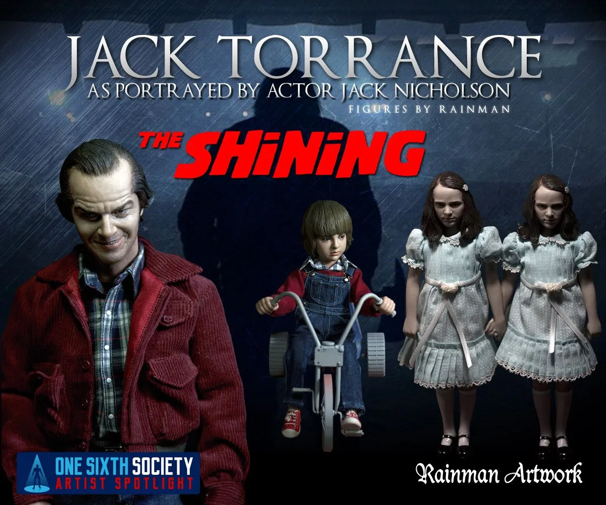 Rainman Artwork Shining composite with Jack Torrance in a red jacket, Danny on his tricycle and the two girls in matching pale dresses.