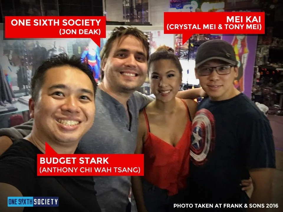 Labelled group photograph of Budget Stark, Jon Deak, Crystal Mei and Tony Mei together at Frank & Son in 2016.