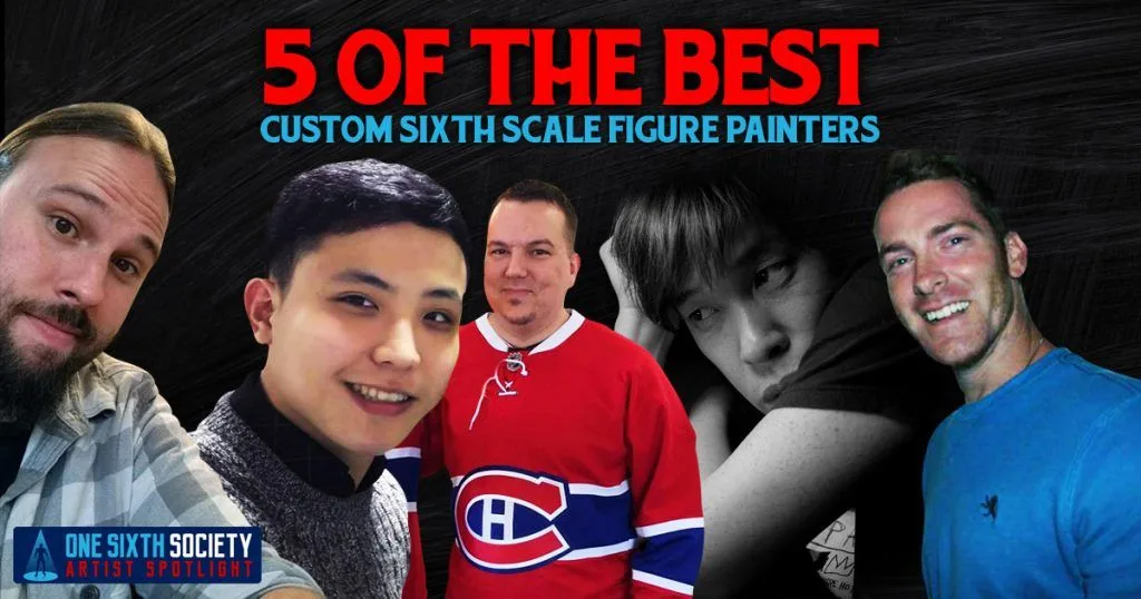 Five portrait photographs above the headline 5 of the Best Custom Sixth Scale Painters in a feature banner.