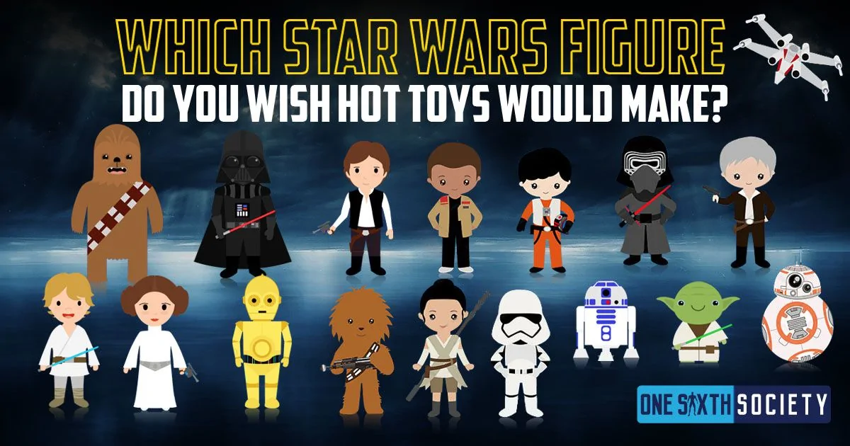 Cartoon Star Wars characters arranged in two rows beneath the question Which Star Wars Figure Do You Wish Hot Toys Would Make?