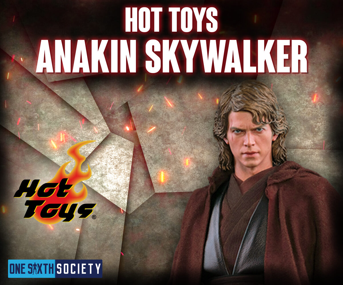 Hot Toys Anakin Skywalker figure wearing a brown Jedi robe, shown in a stern head-and-shoulders portrait.