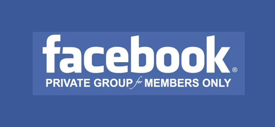 Blue Facebook graphic reading Private Group for Members Only.