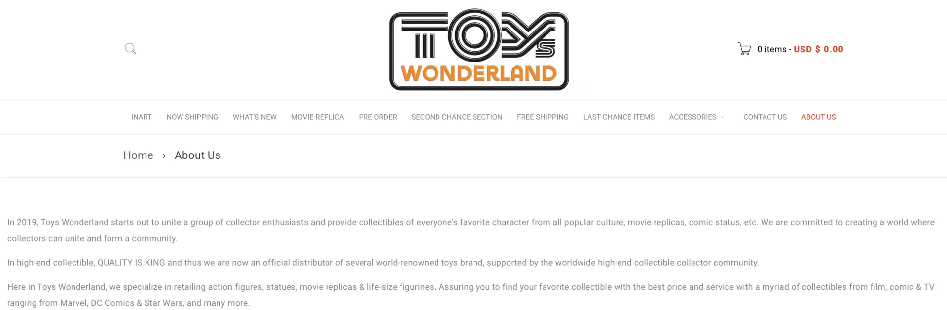 Screenshot of Toys Wonderland’s About Us page reproduced in the 2022 article, with the retailer logo and its introductory company description.