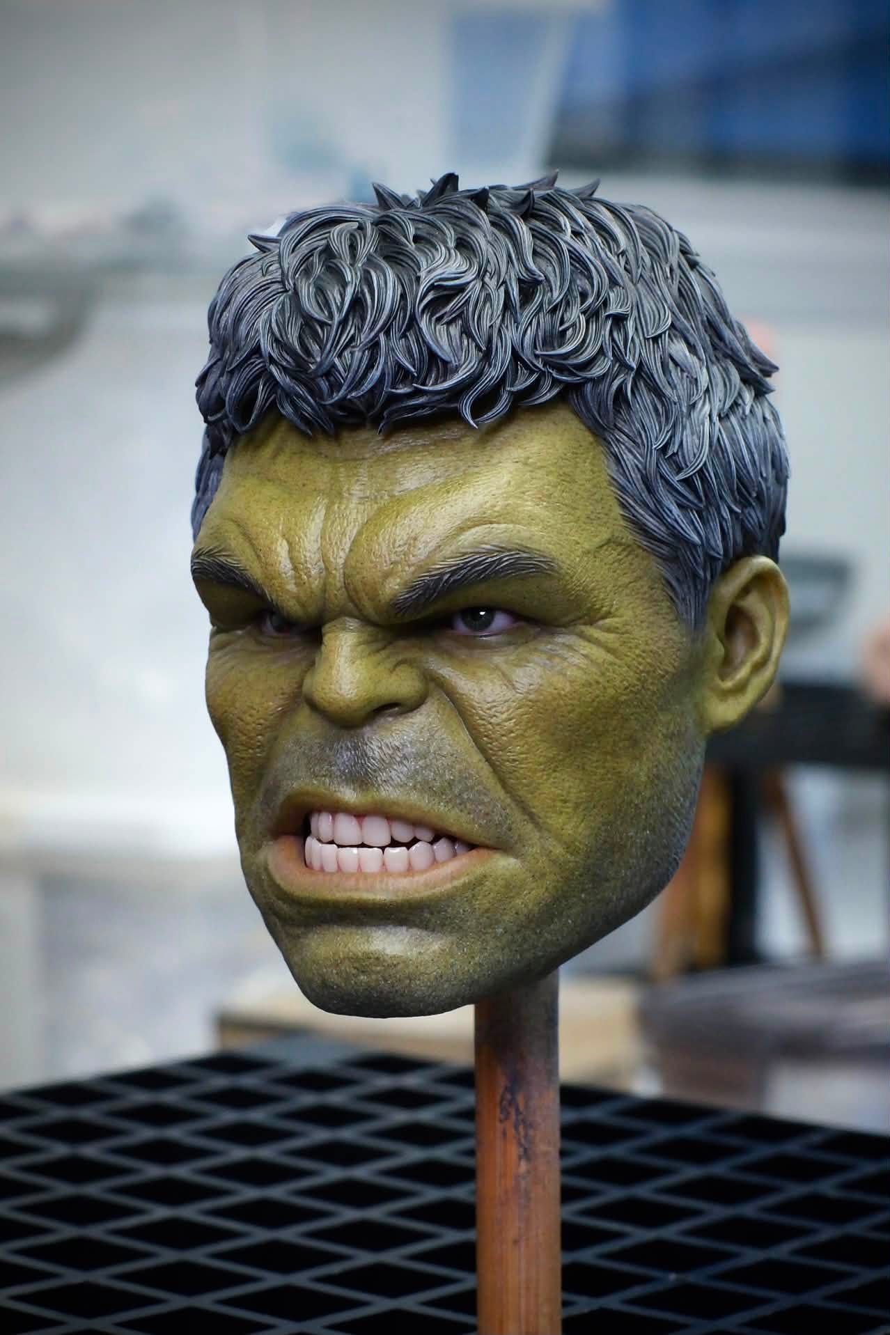 Hulk miniature head sculpt with textured green skin, sculpted hair and exposed teeth