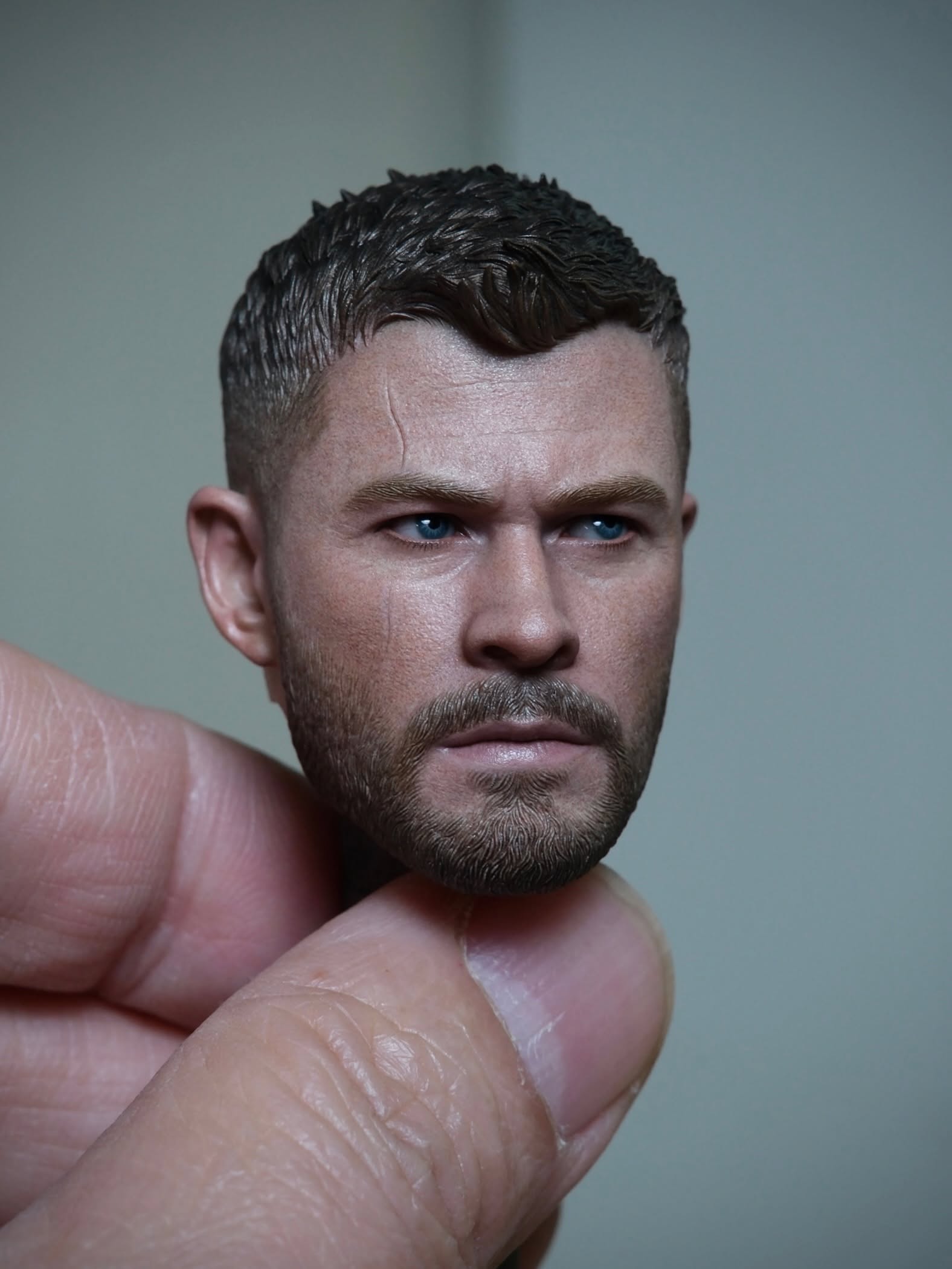Thor miniature portrait with detailed beard, painted eyes and skin texture