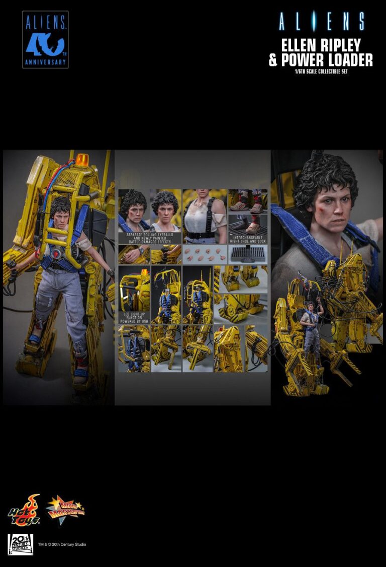 Ellen Ripley and Power Loader set overview with figure, hands, clothing and accessories.