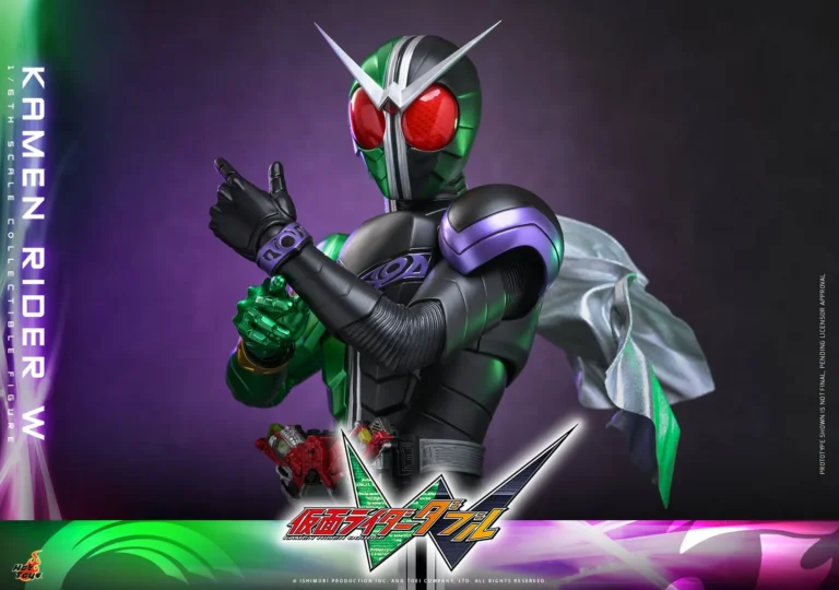Kamen Rider W CycloneJoker raising both hands in a transformation pose