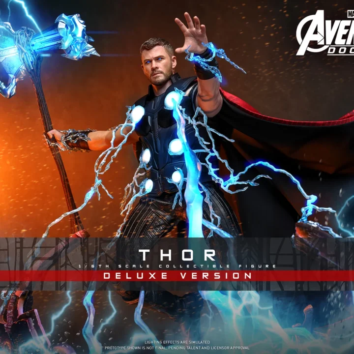 Thor Deluxe MMS919 with Stormbreaker, blue lightning effects and a red cape.