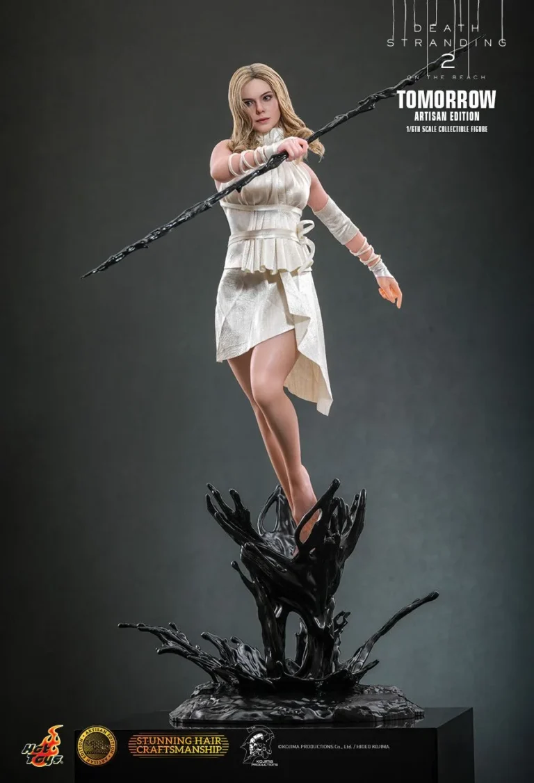 Tomorrow holding the concept-art tar spear above the eruption display base