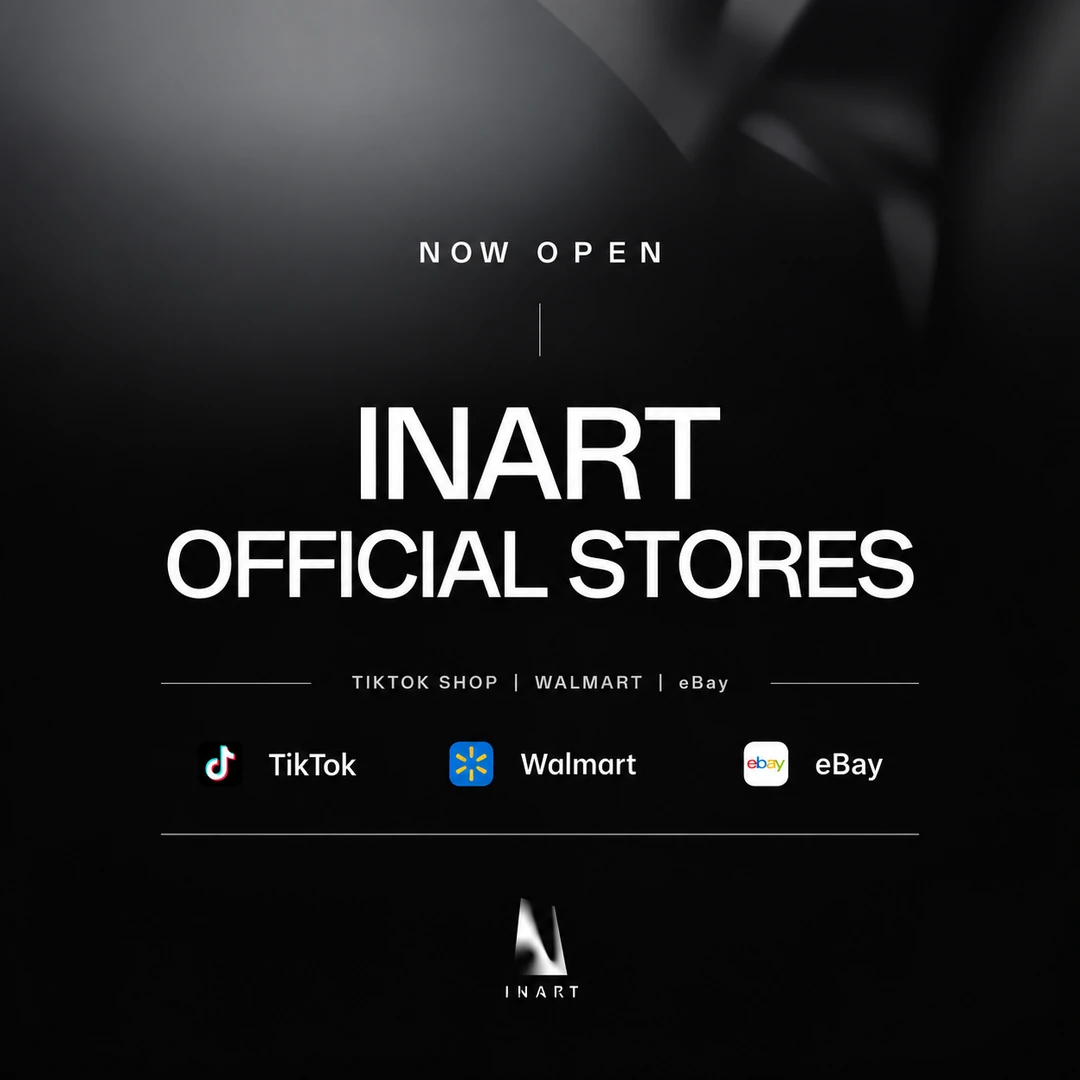 INART official stores announcement graphic listing TikTok Shop, Walmart and eBay