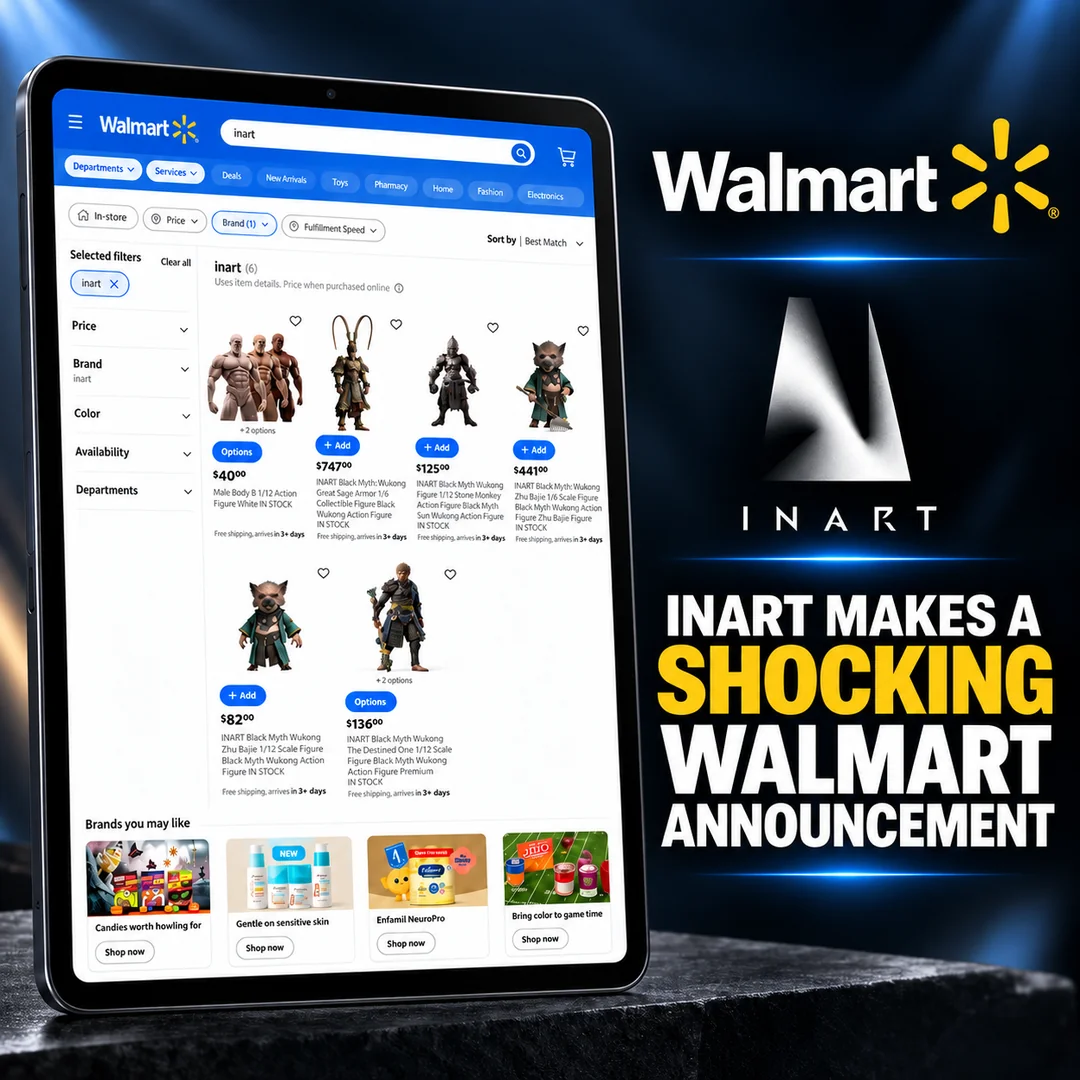 INART Walmart storefront showing Black Myth: Wukong figures beside the Walmart and INART logos
