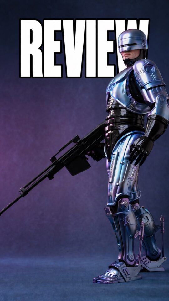 Hot Toys RoboCop 2 full-body Final Production Review Photo with REVIEW lettering behind the figure.