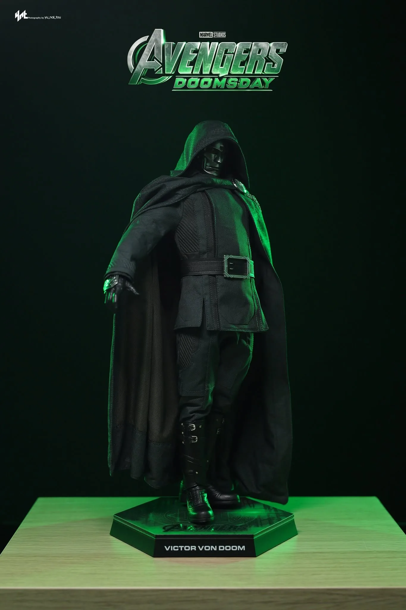 Final production review photo of Hot Toys Victor Von Doom showing the figure standing on the included Doomsday base.