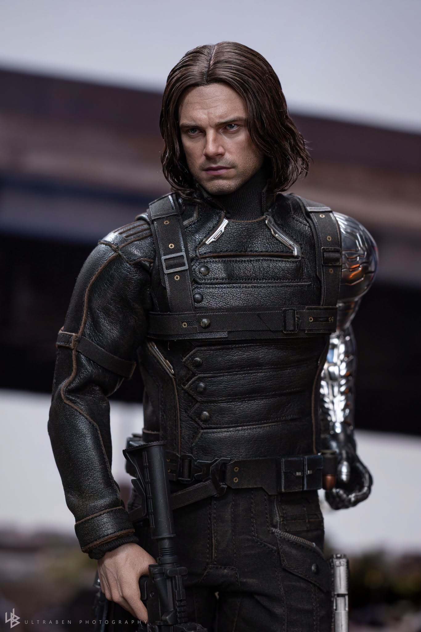 Final production review photo of Hot Toys Winter Soldier Artisan showing the weathered leather outfit and full figure.